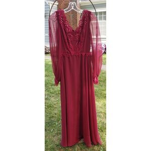 Vtg‎ 70s 80s Dance Allure Dress Maxi Long Sleeves Sequins lace sz 8